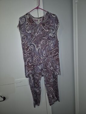 Soma Paisley Print Two-Piece Lounge Set - Purple Multi Color Size X-Large